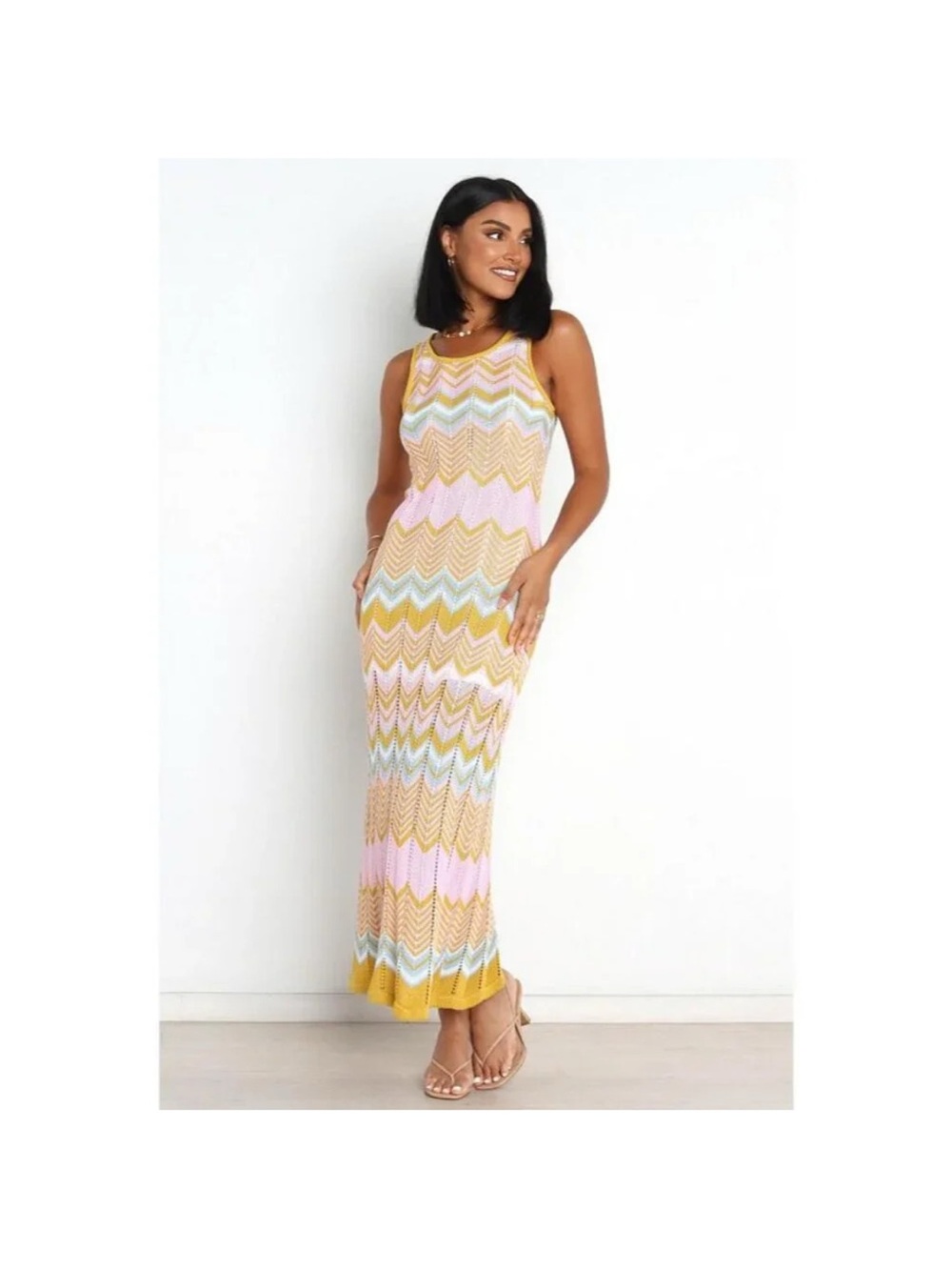 Petal & Pup Davie Chevron Knit Maxi Dress in Yellow & Pink